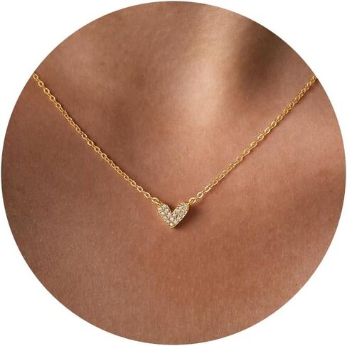 Heart Necklaces for Women Dainty 14k Gold Plated Non Tarnish Cz Diamond Pendant Necklace Cute Simple Small Pave Heart Chocker Necklace for Women Gift 14 16 18inch in Saudi Arabia