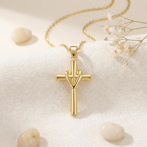 Cross Necklace for Women 14K Gold Cross Necklaces for Women Gold Crosses Chain Pendant Necklaces for Womens Heart Fusion Design Womens Crosses Necklace in Saudi Arabia
