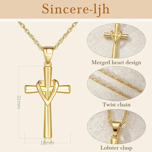 Cross Necklace for Women 14K Gold Cross Necklaces for Women Gold Crosses Chain Pendant Necklaces for Womens Heart Fusion Design Womens Crosses Necklace in Saudi Arabia