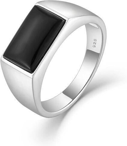 STARCHENIE Black Onyx Ring for Men Genuine Solid 925 Sterling Silver Men's Rings High Polish Size 7-12 in Saudi Arabia