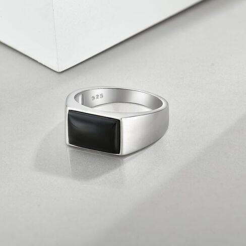 STARCHENIE Black Onyx Ring for Men Genuine Solid 925 Sterling Silver Men's Rings High Polish Size 7-12 in Saudi Arabia