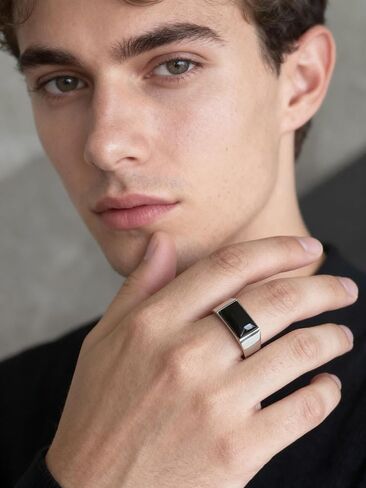 STARCHENIE Black Onyx Ring for Men Genuine Solid 925 Sterling Silver Men's Rings High Polish Size 7-12 in Saudi Arabia