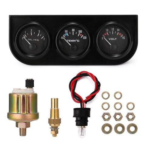 52MM 3 in 1 Gauge KIT Steel Construction Volt Meter Water Temp Gauge Oil Pressure Gauge Universal FIT for Most Cars and Motors Black White 7.5 INCH in Saudi Arabia