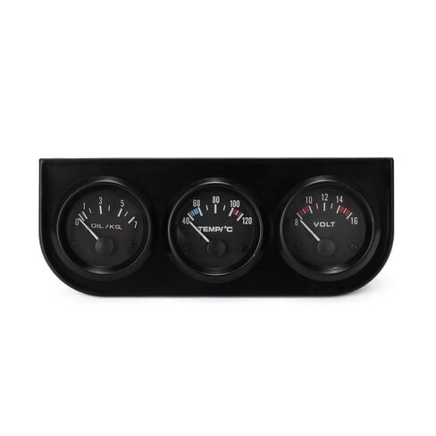 52MM 3 in 1 Gauge KIT Steel Construction Volt Meter Water Temp Gauge Oil Pressure Gauge Universal FIT for Most Cars and Motors Black White 7.5 INCH in Saudi Arabia