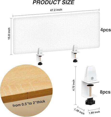 Tatuo 4 Pcs Acrylic Desk Privacy Panel 47.2''l x 15.8w'' Noise and Visual Distractions Acoustic Desk Dividers Partition with Adjustable Universal Base for Offices Schools Reception Area Call Centers in Saudi Arabia