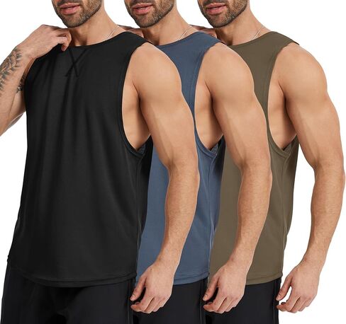 Men's Tank Tops 3 Pack Lightweight Quick Dry Muscle Athletic Sleeveless Shirts for Workout Gym Running in Kuwait