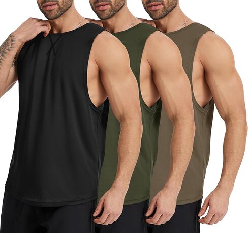 Men's Tank Tops 3 Pack Lightweight Quick Dry Muscle Athletic Sleeveless Shirts for Workout Gym Running in Saudi Arabia