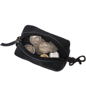 حقيبة جلدية بسحاب للعملات المعدنية مع مشبك للمفاتيح، محفظة صغيرة الحجم لحمل التغيير للرجال والنساء، محفظة جلدية صغيرة للعملات المعدنية للنقود والمفاتيح وسماعات الأذن وإكسسوارات الحمل اليومي (1، أسود) in Kuwait