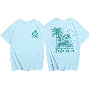 Fkatuzi لطيف هاواي تي شيرت للفتيات الاطفال الشاطئ زهرة الكركديه قميص شجرة النخيل الجرافيك تيز الاستوائية عطلة قطنية عالية الجودة in Kuwait