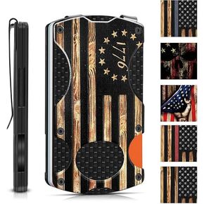 Wood Grain Firefighter American Flag Minimalist Wallet for Men - Slim RFID Aluminum Metal Wallet, Scratch Resistant & Seamless, Credit Card Holder & Money Clip, Ideal Firefighter Gift in Saudi Arabia