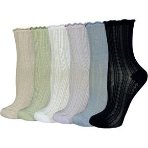 Cityelf 6 Pack Women Ultra Thin Ruffle Socks Casual Cotton Mesh Frilly Liner Socks Lettuce Lace Trim Dress Ankle Loafer Sox in Kuwait