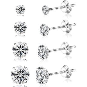 4 Pairs 925 Sterling Silver Stud Earrings for Women, Cubic Zirconia 5A+ Earring Set (3/4/5/6 mm) for Cartilage Earring Stacks, Hypoallergenic Shiny CZ Studs for Sensitive Ears, Everyday Jewelry Gift Set in Saudi Arabia