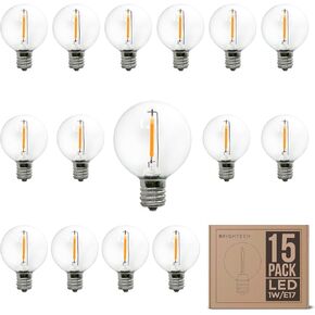 Brightech Ambience PRO Replacement LED Light Bulbs, 1 Watt LED Edison-Inspired Exposed Filaments Bulbs, G40/G45 Energy Efficient Outdoor String Lights Bulbs - 15 Pack in Kuwait