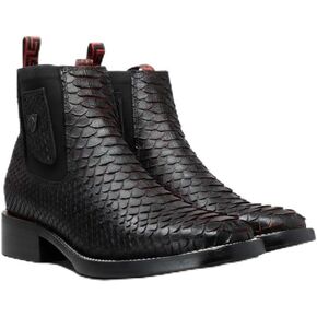 حذاء Joe Boots 722 للرجال من جلد البايثون مقاس 6 بوصات تشيلسي/كاحل - لمسة نهائية غريبة، نعل مزدوج الحياة، مقدمة مربعة غربية in Kuwait