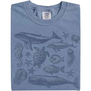 تي شيرت حيوانات البحر في التسعينيات - تي شيرت عتيق لحياة المحيط، قميص صيفي على شكل سمكة ريترو in Kuwait