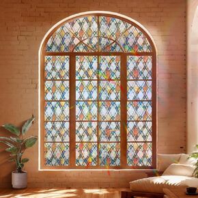 فيلم الخصوصية للنافذة، ملصق زجاجي ثابت مزخرف بألوان قوس قزح، بدون غراء، لون نافذة قابل للإزالة مع أدوات التثبيت، غطاء زجاجي للباب الأمامي مضاد للأشعة فوق البنفسجية للمنزل، 17.7 بوصة × 78.7 بوصة in Kuwait