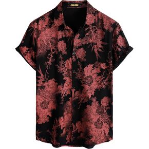 Mens Hawaiian Shirt Short Sleeve Button Down Tropical Shirts Casual Floral Summer Beach Shirt in Saudi Arabia
