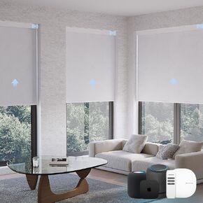 Motorized Blinds with Remote, Blackout Smart Blinds for Windows Automatic Roller Shades Compatible with Alexa, Motorized Shades Customized for Bedroom Home Office (Blackout-Fabric White) in Saudi Arabia