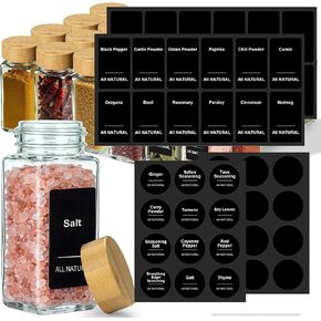 ملصقات مطبوعة مسبقًا - ملصقات سوداء مقاومة للماء لبرطمانات توابل طعام المطبخ، وملصقات توابل لتنظيم مخزن المطبخ - 96 قطعة (الجرار غير متضمنة) in Kuwait