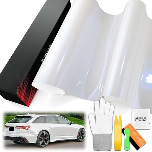 1.6FTx5FT PET Marble Pearl Gloss White Blue Vinyl Wrap Auto Car Sticker Decal Film Sheet Bubble Free Air Release Technology with Tool Set in Saudi Arabia