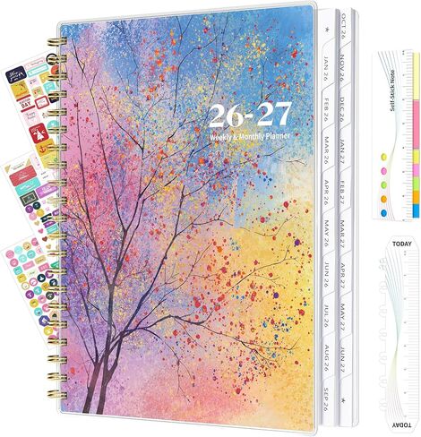 Ospelelf 18-Months Planner 2025 2026 Weekly Monthly Planner Calendar Spiral Bound, A4 Office Supplies For Women & Men, PVC Cover Life Planners with Stickers Colorful Tree in Kuwait