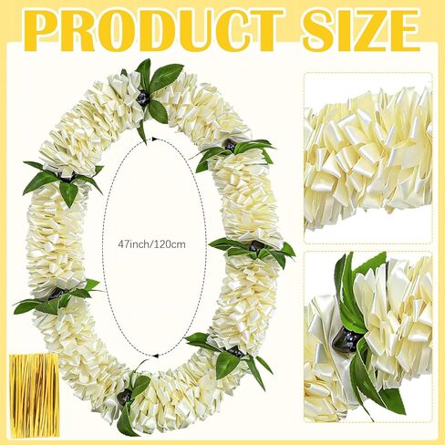 Graduation Leis Class of 2026 Grad Ribbon Leis Hawaiian Flower Garland with Kukui Nut Double Braided Hawaiian Kukui Nut Beads Necklace for Man Woman Graduation Party Supplies in Saudi Arabia