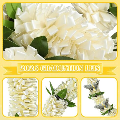Graduation Leis Class of 2026 Grad Ribbon Leis Hawaiian Flower Garland with Kukui Nut Double Braided Hawaiian Kukui Nut Beads Necklace for Man Woman Graduation Party Supplies in Saudi Arabia