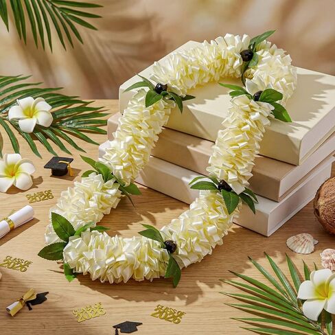 Graduation Leis Class of 2026 Grad Ribbon Leis Hawaiian Flower Garland with Kukui Nut Double Braided Hawaiian Kukui Nut Beads Necklace for Man Woman Graduation Party Supplies in Saudi Arabia