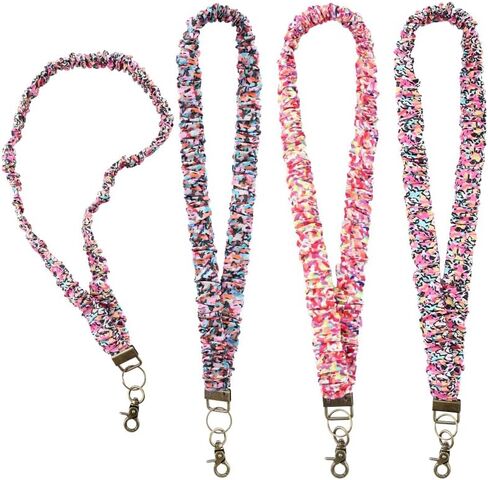 3 قطع حبل سكرانشي للنساء، حامل شارة قابل للسحب مع مشبك - حامل بطاقة هوية مرن قابل للتمدد للعمل، مكتب الممرضات، تصميم طباعة الأزهار in Kuwait