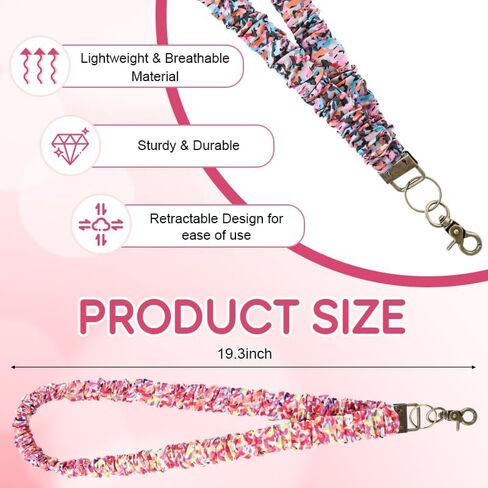 3 قطع حبل سكرانشي للنساء، حامل شارة قابل للسحب مع مشبك - حامل بطاقة هوية مرن قابل للتمدد للعمل، مكتب الممرضات، تصميم طباعة الأزهار in Kuwait