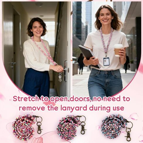 3 قطع حبل سكرانشي للنساء، حامل شارة قابل للسحب مع مشبك - حامل بطاقة هوية مرن قابل للتمدد للعمل، مكتب الممرضات، تصميم طباعة الأزهار in Kuwait