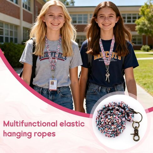 3 قطع حبل سكرانشي للنساء، حامل شارة قابل للسحب مع مشبك - حامل بطاقة هوية مرن قابل للتمدد للعمل، مكتب الممرضات، تصميم طباعة الأزهار in Kuwait