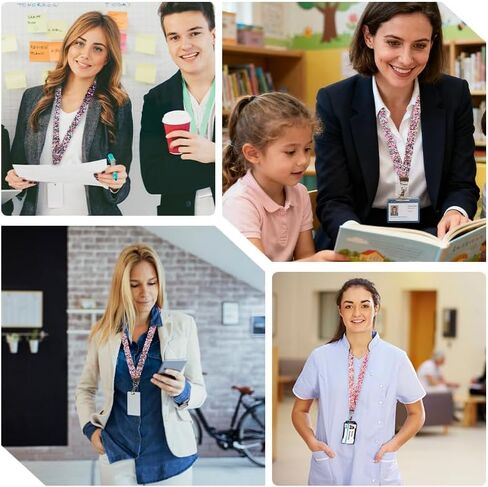 3 قطع حبل سكرانشي للنساء، حامل شارة قابل للسحب مع مشبك - حامل بطاقة هوية مرن قابل للتمدد للعمل، مكتب الممرضات، تصميم طباعة الأزهار in Kuwait