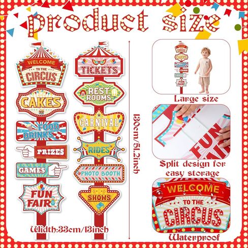 2 Sets Carnival Circus Theme Party Decoration 51.2" H Directional Signs Circus Welcome Sign Photo Props for Carnival Birthday Party Outdoor Lawn Yard Patio Decorations in Saudi Arabia