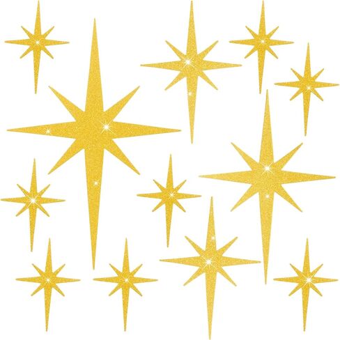 mixteach 100pcs giltter starburst القواطع الذهب ورقة الرجعية الذرية النجوم 4 أحجام التألق منتصف القرن الحديثة نجمة ديكور جدار الشارات لذكرى الزفاف حزب المنزل مدرسة مكتب ديكور in Saudi Arabia