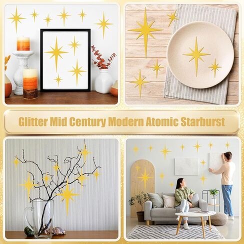 mixteach 100pcs giltter starburst القواطع الذهب ورقة الرجعية الذرية النجوم 4 أحجام التألق منتصف القرن الحديثة نجمة ديكور جدار الشارات لذكرى الزفاف حزب المنزل مدرسة مكتب ديكور in Saudi Arabia