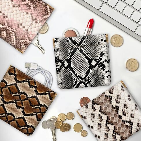 Peacoblue 4Pcs Small Leather Squeeze Coin Purse for Women-Snakeskin Pattern Waterproof & Durable Snap Closure Change Pouch Mini Money Wallet Bag for Adult Teen Girls Best Gift in Saudi Arabia