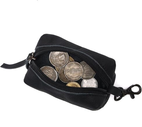حقيبة جلدية بسحاب للعملات المعدنية مع مشبك للمفاتيح، محفظة صغيرة الحجم لحمل التغيير للرجال والنساء، محفظة جلدية صغيرة للعملات المعدنية للنقود والمفاتيح وسماعات الأذن وإكسسوارات الحمل اليومي (1، أسود) in Kuwait
