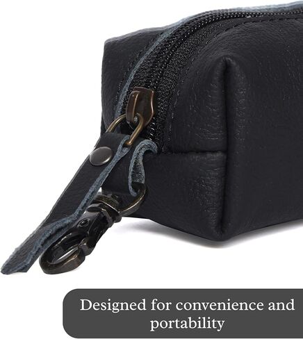 حقيبة جلدية بسحاب للعملات المعدنية مع مشبك للمفاتيح، محفظة صغيرة الحجم لحمل التغيير للرجال والنساء، محفظة جلدية صغيرة للعملات المعدنية للنقود والمفاتيح وسماعات الأذن وإكسسوارات الحمل اليومي (1، أسود) in Kuwait