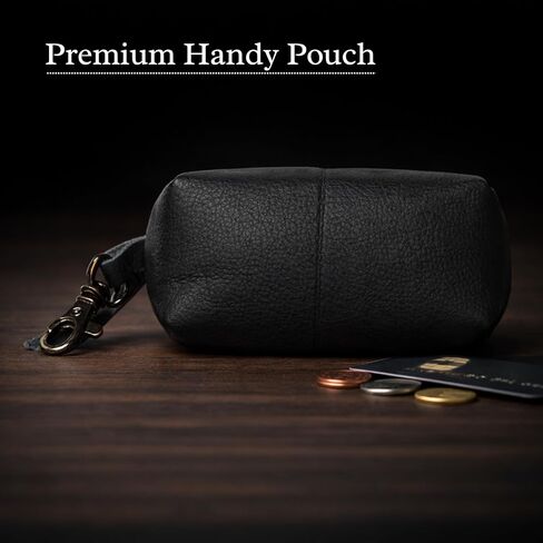 حقيبة جلدية بسحاب للعملات المعدنية مع مشبك للمفاتيح، محفظة صغيرة الحجم لحمل التغيير للرجال والنساء، محفظة جلدية صغيرة للعملات المعدنية للنقود والمفاتيح وسماعات الأذن وإكسسوارات الحمل اليومي (1، أسود) in Kuwait