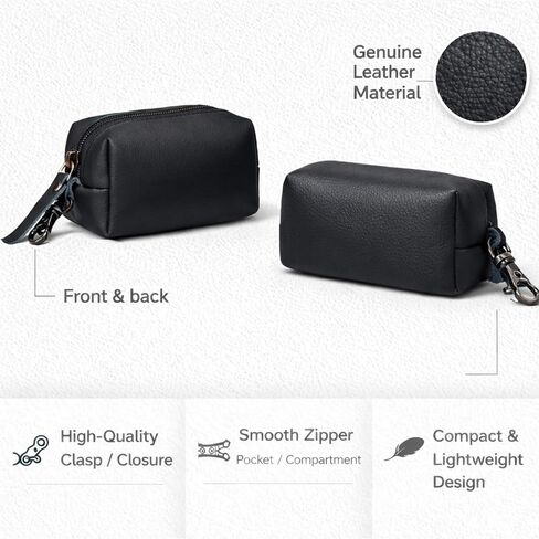 حقيبة جلدية بسحاب للعملات المعدنية مع مشبك للمفاتيح، محفظة صغيرة الحجم لحمل التغيير للرجال والنساء، محفظة جلدية صغيرة للعملات المعدنية للنقود والمفاتيح وسماعات الأذن وإكسسوارات الحمل اليومي (1، أسود) in Kuwait