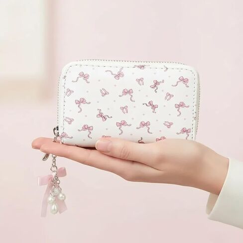 Kawaii Dot Bow Design Women Short Wallet With Bow Accent Zipper Coin Purse in Saudi Arabia