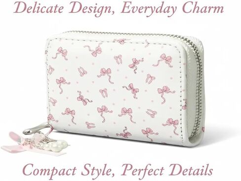 Kawaii Dot Bow Design Women Short Wallet With Bow Accent Zipper Coin Purse in Saudi Arabia