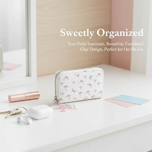 Kawaii Dot Bow Design Women Short Wallet With Bow Accent Zipper Coin Purse in Saudi Arabia