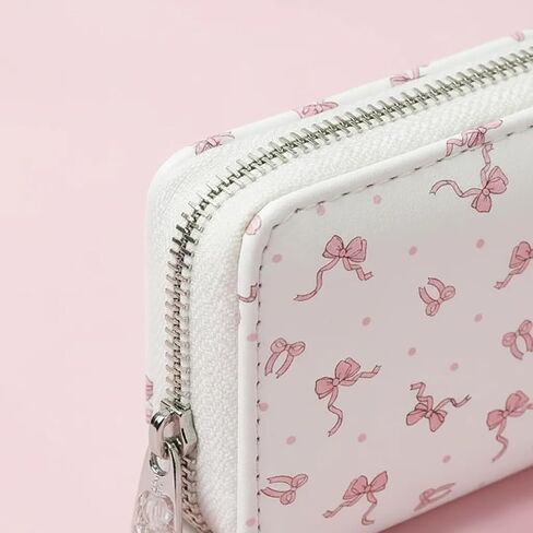 Kawaii Dot Bow Design Women Short Wallet With Bow Accent Zipper Coin Purse in Saudi Arabia