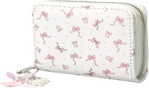 Kawaii Dot Bow Design Women Short Wallet With Bow Accent Zipper Coin Purse in Saudi Arabia