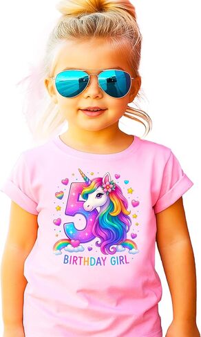 5th Birthday Unicorn Shirt for Girls Rainbow Horse Party Theme Five Year Old Graphic Tee in Saudi Arabia