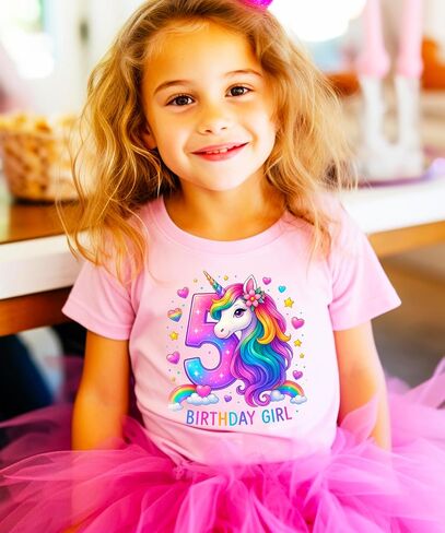 5th Birthday Unicorn Shirt for Girls Rainbow Horse Party Theme Five Year Old Graphic Tee in Saudi Arabia