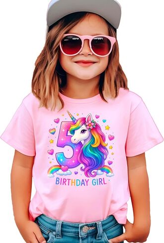 5th Birthday Unicorn Shirt for Girls Rainbow Horse Party Theme Five Year Old Graphic Tee in Saudi Arabia