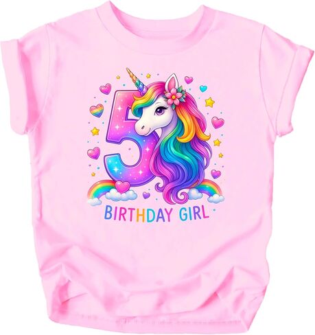 5th Birthday Unicorn Shirt for Girls Rainbow Horse Party Theme Five Year Old Graphic Tee in Saudi Arabia